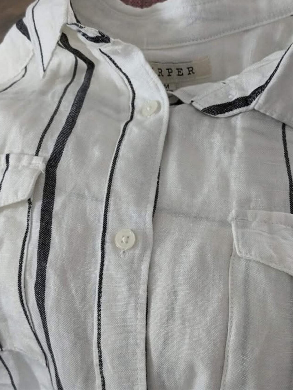 Harper Linen Blend Tie Button Up Too M - Picture 4 of 5